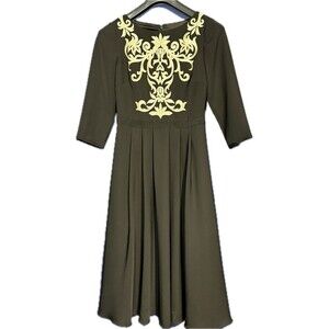 NWT Ted Baker London Shamari Dress Size 1 (us Sz 4) Gold Embroidery 3/4 Sleeves